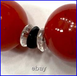 VTG ART DECO Graduated Cherry Red Hand Polished GLASS Beads & Spacers NECKLACE