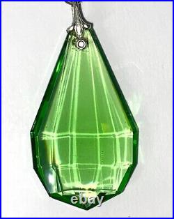 VTG ART DECO Green Crystal NECKLACE Bezel Set Pointed Back