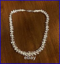 VTG ART DECO ROCK CRYSTAL QUARTZ NECKLACE Sterling SILVER Graduated GERMAN CUT