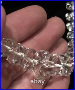 VTG ART DECO ROCK CRYSTAL QUARTZ NECKLACE Sterling SILVER Graduated GERMAN CUT