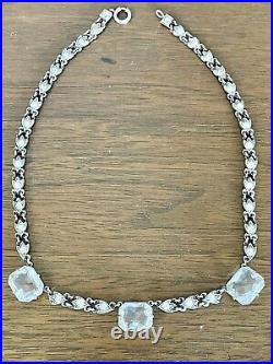 VTG Antique Art Deco Sterling Silver Crystal Bezel Set & Pave Paste RS Necklace