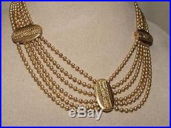 VTG Art Deco Etched Brass Floral 6 Strand Ball Chain Festoon Swag Necklace 15.5