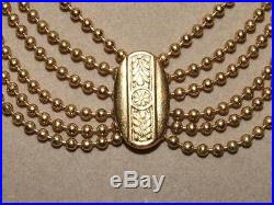 VTG Art Deco Etched Brass Floral 6 Strand Ball Chain Festoon Swag Necklace 15.5