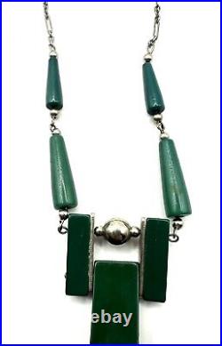 VTG Art Deco JAKOB BENGAL Chrome and Galalith Necklace