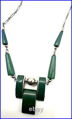 VTG Art Deco JAKOB BENGAL Chrome and Galalith Necklace