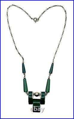 VTG Art Deco JAKOB BENGAL Chrome and Galalith Necklace