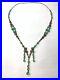 VTG Art Deco Necklace Czech Green Glass Beads Dangle Drop Filigree Brass Flapper