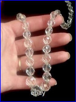 VTG Art Deco ROCK CRYSTAL QUARTZ Graduated NECKLACE 10kt Gold Clasp