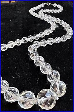 VTG Art Deco ROCK CRYSTAL QUARTZ Graduated NECKLACE 10kt Gold Clasp