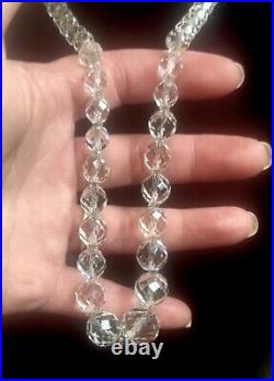 VTG Art Deco ROCK CRYSTAL QUARTZ Graduated NECKLACE 10kt Gold Clasp