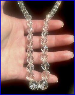 VTG Art Deco ROCK CRYSTAL QUARTZ Graduated NECKLACE 10kt Gold Clasp