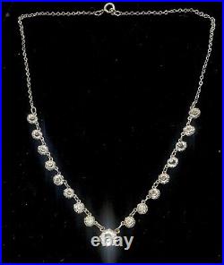 VTG Art Deco STERLING SILVER Open POINTED BACK Rhinestone RIVIÈRE NECKLACE
