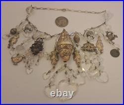 VTG CHINESE Sterling Silver Figural Pendants & Heart Crystals Handmade Necklace