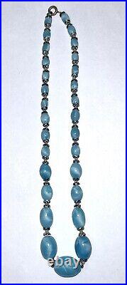 VTG CZECH ART DECO Graduated Blue Satin Swirl GLASS NECKLACE