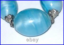 VTG CZECH ART DECO Graduated Blue Satin Swirl GLASS NECKLACE