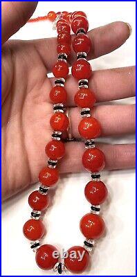 VTG CZECH ART DECO Graduated Cherry Red Hand POURED GLASS NECKLACE