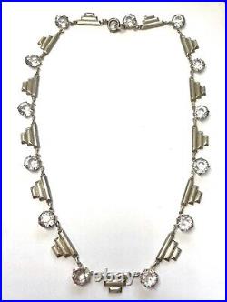 VTG CZECH ART DECO Sterling Silver Rhinestone Rivière NECKLACE 1920s