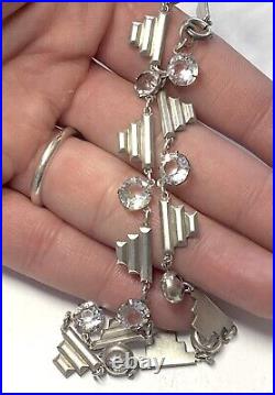 VTG CZECH ART DECO Sterling Silver Rhinestone Rivière NECKLACE 1920s