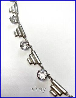 VTG CZECH ART DECO Sterling Silver Rhinestone Rivière NECKLACE 1920s