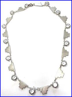 VTG CZECH ART DECO Sterling Silver Rhinestone Rivière NECKLACE 1920s