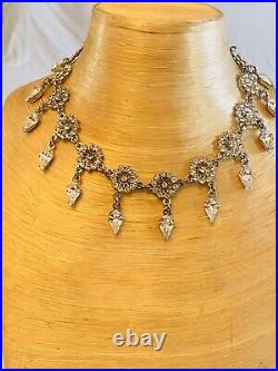 VTG Crystal Rhinestone Art Deco Necklace chocker Collar Festoon Victorian