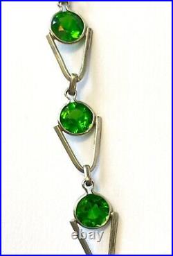 VTG Czech ART DECO Emersld Crystal Lavaliere NECKLACE Bezel Set Pointed Back