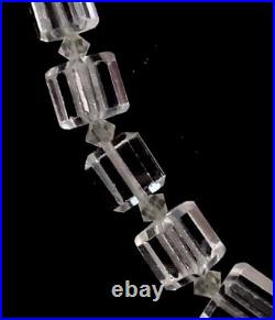 VTG Czech ART DECO Hand Cut CRYSTAL Cube NECKLACE Silver Fish Hook Box Clasp