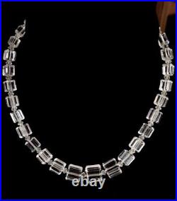 VTG Czech ART DECO Hand Cut CRYSTAL Cube NECKLACE Silver Fish Hook Box Clasp