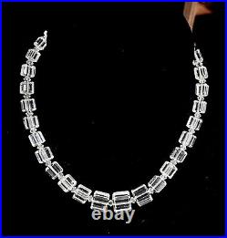 VTG Czech ART DECO Hand Cut CRYSTAL Cube NECKLACE Silver Fish Hook Box Clasp