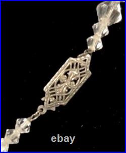 VTG Czech ART DECO Hand Cut CRYSTAL Cube NECKLACE Silver Fish Hook Box Clasp