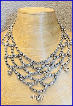 VTG Elegant Crystal Rhinestone Art Deco Necklace Collar fringe princess Large