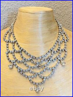 VTG Elegant Crystal Rhinestone Art Deco Necklace Collar fringe princess Large