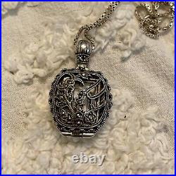 VTG Sterling Silver ART DECO Signed MC Marcasite Watch Necklace WithChain 44gr