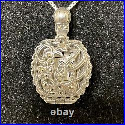 VTG Sterling Silver ART DECO Signed MC Marcasite Watch Necklace WithChain 44gr