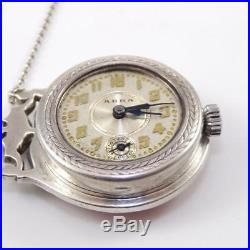 VTG Sterling Silver Art Deco Guilloche Enamel Watch Pendant Necklace 26 LDG9