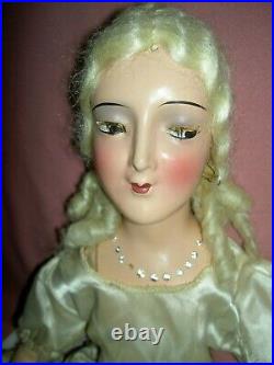 Very RARE, Art Deco compo. Boudoir bed doll with inset jeweled necklace c1930
