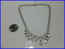 Victorian Art Deco Rock Crystal Sterling Silver Chain Drop Bib Necklace 15