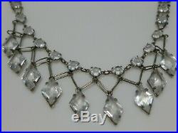 Victorian Art Deco Rock Crystal Sterling Silver Chain Drop Bib Necklace 15