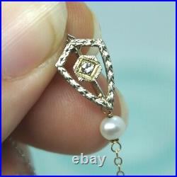 Victorian Art Deco Vintage 10k Gold DIAMOND Pearl Puffy Heart Lavalier Necklace