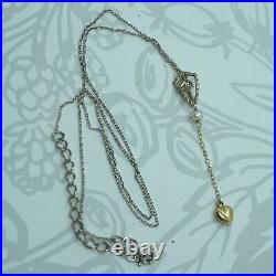Victorian Art Deco Vintage 10k Gold DIAMOND Pearl Puffy Heart Lavalier Necklace