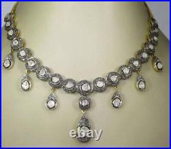 Victorian Handmade 925 Silver Natural Rosecut Diamond Art Deco Wedding Necklace