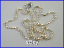 Vintage 14K Solid White Gold Pearl Necklace Strand 19 Long Graduated Art Deco