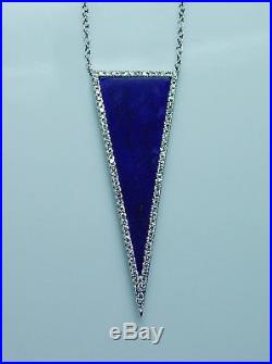 Vintage 14K White Gold Lapis Lazuli Diamond Necklace Estate Art Deco Style