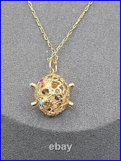 Vintage 14k Art Deco Gemmed Cage Pendant Necklace 585k Turquoise Ruby Sapphire