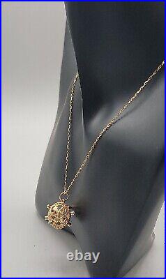 Vintage 14k Art Deco Gemmed Cage Pendant Necklace 585k Turquoise Ruby Sapphire