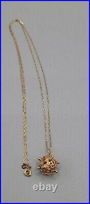 Vintage 14k Art Deco Gemmed Cage Pendant Necklace 585k Turquoise Ruby Sapphire
