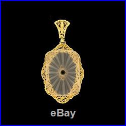 Vintage 14k Gold Art Deco Diamond Camphor Glass Pendant For Necklace