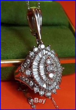 Vintage 14k Gold Genuine Diamond Pendant TDW 2 1/4ct Art Deco Design Necklace