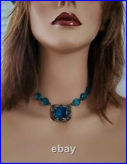 Vintage 1920's Art Deco Era Blue Czech Glass Necklace