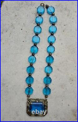 Vintage 1920's Art Deco Era Blue Czech Glass Necklace